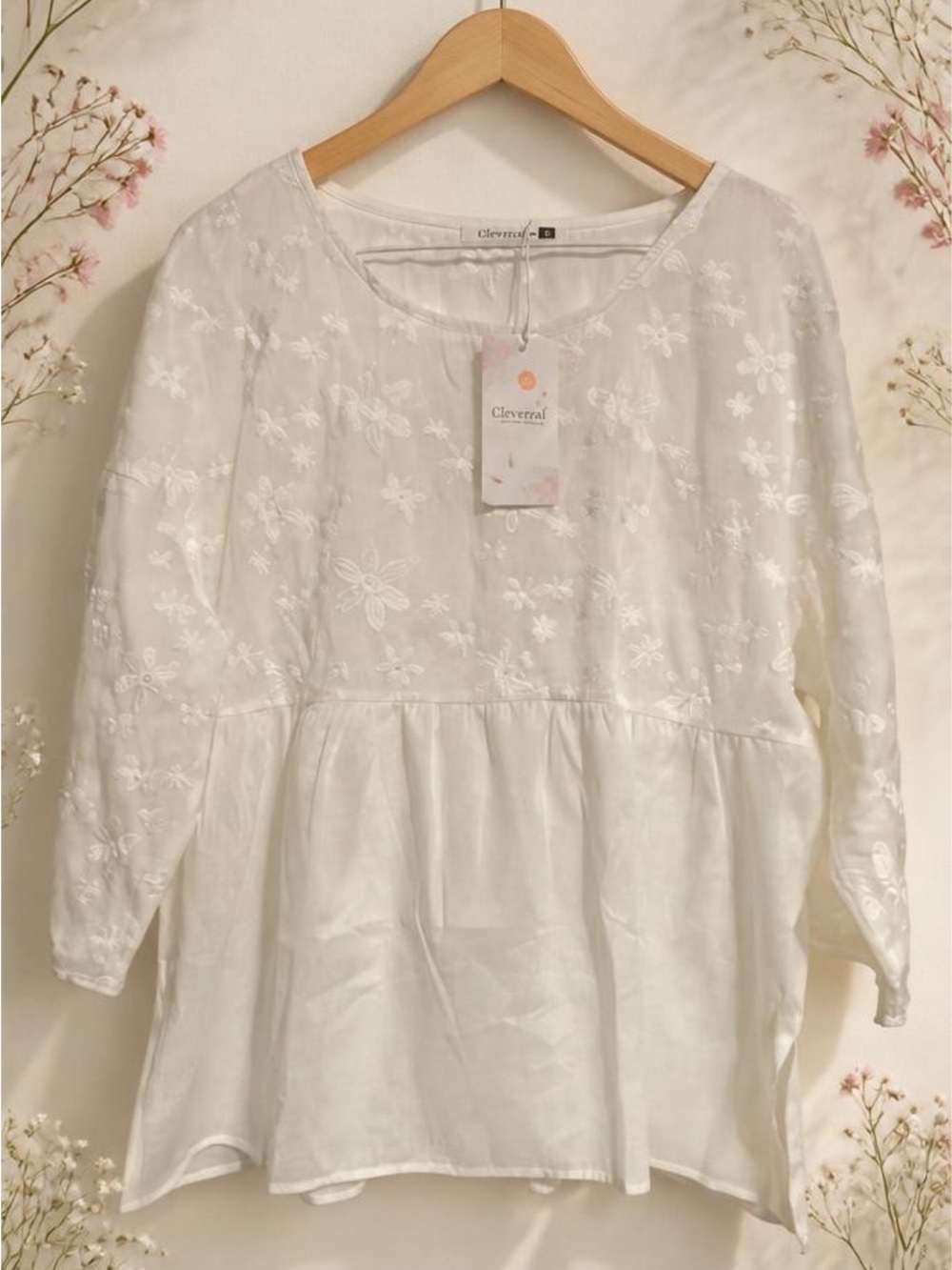 White Embroidered Peasant Blouse